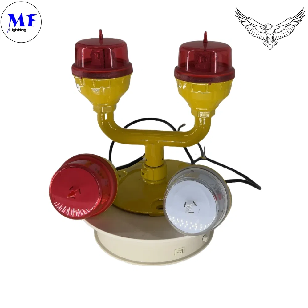 ไฟสิ่งกีดขวางการบิน LED IP66 กันน้ำ สีแดง ขาว หัวคู่ พร้อมโฟโตเซลล์ในตัว ไฟเตือนสิ่งกีดขวางอากาศยาน LED ความเข้มต่ำ 1