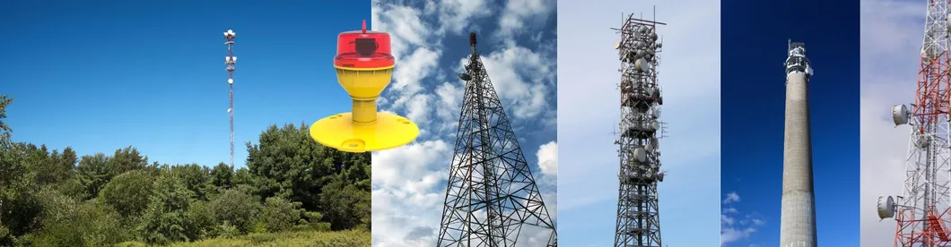ไฟสิ่งกีดขวางการบิน LED IP66 กันน้ำ สีแดง ขาว หัวคู่ พร้อมโฟโตเซลล์ในตัว ไฟเตือนสิ่งกีดขวางอากาศยาน LED ความเข้มต่ำ 10