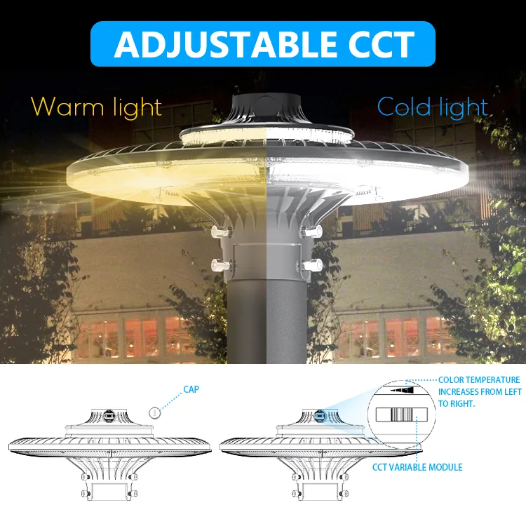 ไฟสวน LED ปรับได้ 150W IP65 กันน้ำในตัว 130lm/W ทรงกลม สีดำ ลานจอดรถ สวนสาธารณะ เสาไฟ 1