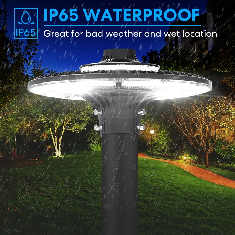 ไฟสวน LED ปรับได้ 150W IP65 กันน้ำในตัว 130lm/W ทรงกลม สีดำ ลานจอดรถ สวนสาธารณะ เสาไฟ 2