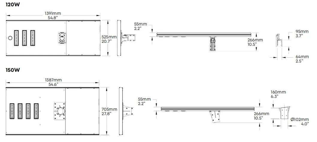 ไฟถนนพลังงานแสงอาทิตย์ LED สวน ไฟเซ็นเซอร์ตรวจจับความเคลื่อนไหว สีขาว เงิน 120W 100W 80W อะลูมิเนียม IP66 ทางเท้า วิลล่า ลาน 2