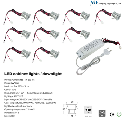 LED Mini Down Lamp 3W*9 IP42 Ra80 12V LED Mini Cabinet Lights For Showcase Wardrobe Kitchen