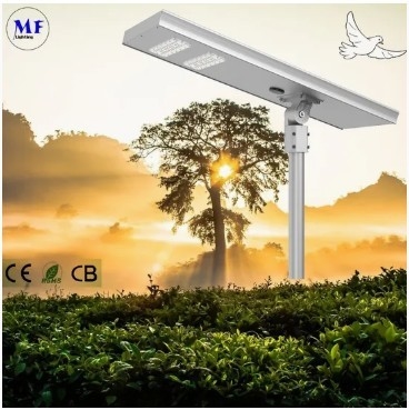 ไฟถนนพลังงานแสงอาทิตย์ LED สวน ไฟเซ็นเซอร์ตรวจจับความเคลื่อนไหว สีขาว เงิน 120W 100W 80W อะลูมิเนียม IP66 ทางเท้า วิลล่า ลาน
