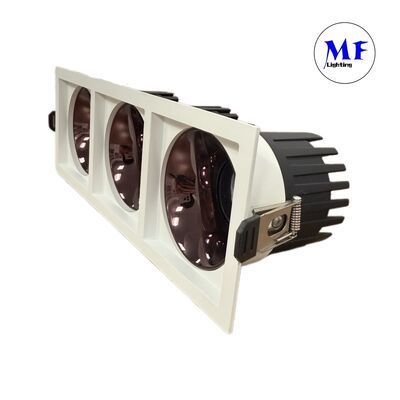 ราคาโรงงาน สปอตไลท์ LED ฝังฝ้าทรงสี่เหลี่ยม 3 หัว กันแสงสะท้อน IP20 หรี่ไฟได้ด้วย TRIAC 0-10V DALI-2 DT6 DT8 สำหรับโครงการเชิงพาณิชย์