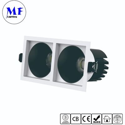 ราคาโรงงาน โคมไฟดาวน์ไลท์ LED สี่เหลี่ยมกันแสงสะท้อน 2 หัว IP20 พร้อมระบบหรี่ไฟ TRIAC 0-10V DALI-2 DT6 DT8 โคมไฟสปอตไลท์ฝังฝ้า