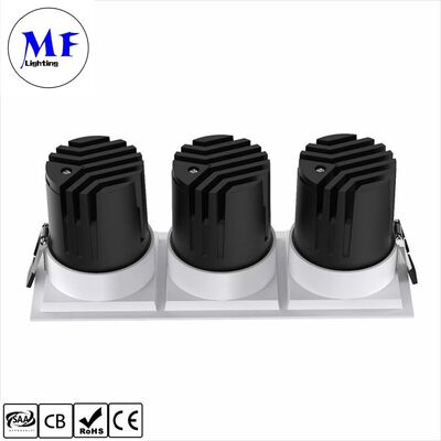 ไฟดาวน์ไลท์ LED ป้องกันแสงสะท้อน 3*10W CRI90 100lm/W หรี่แสงได้ Triac /0-10V/Dali-2 มุมลำแสง 15°/24°/36°50° ตัวเลือก ไฟสปอตไลท์ LED ดาวน์ไลท์แบบฝังสำหรับพื้นที่เชิงพาณิชย์