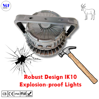 ATEX LED ไฮเบย์ ไลท์ กันระเบิด UFO โซน 1 โซน 2 Dim 200W 300W 400W IP66 Ik10 โรงไฟฟ้างานเหล็ก โลหะแอลกอฮอล์ ก๊าซ อุตสาหกรรมที่รุนแรง